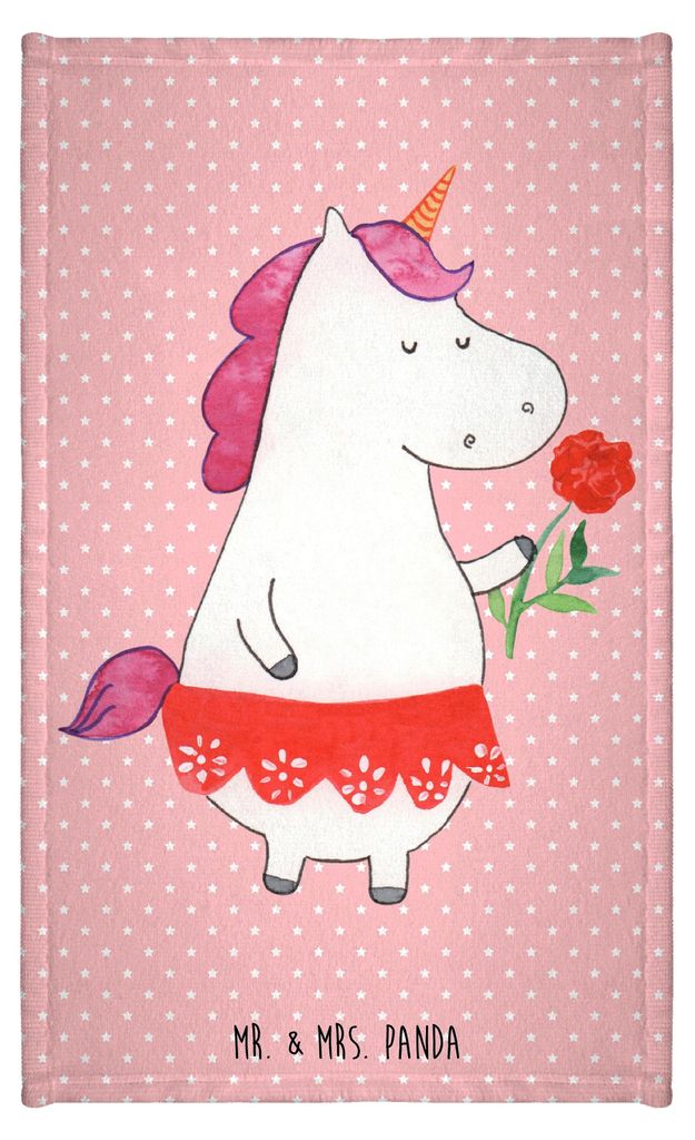 Mr. & Mrs. Panda Handtuch Einhorn Dame - Rot Pastell - Geschenk, Unicorn, Klein, Mini-Handtuch, Gästetuch, Frotteetuch, Frau, gäste wc, Einhörne...