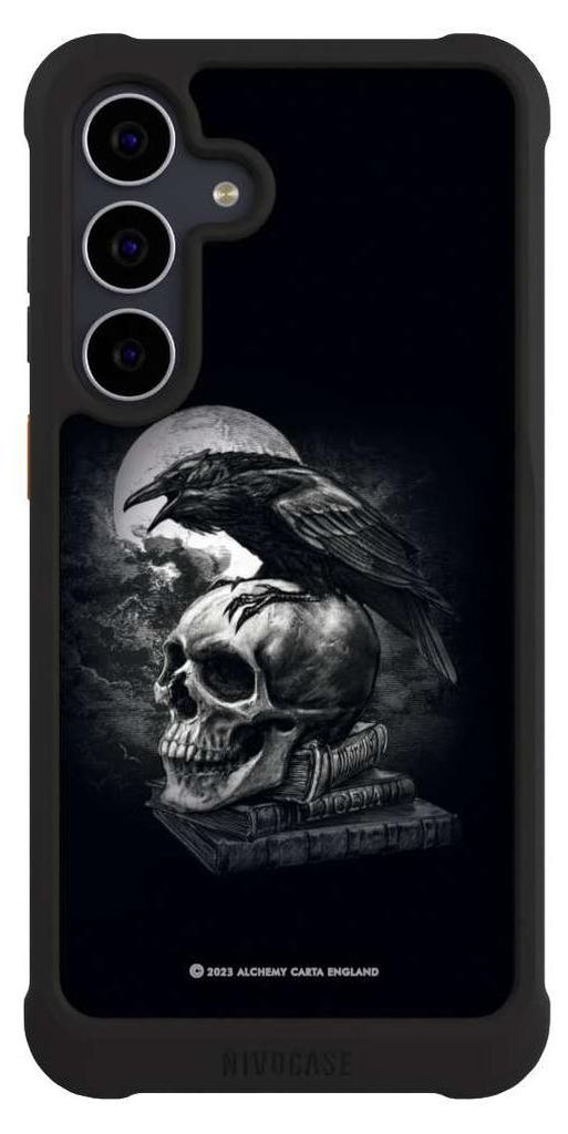 NIVOCASE Hülle für Samsung Galaxy S25 FE Stoßfeste Handyhülle NIVOmax Case Schwarz Rabe Schädel Totenköpfe