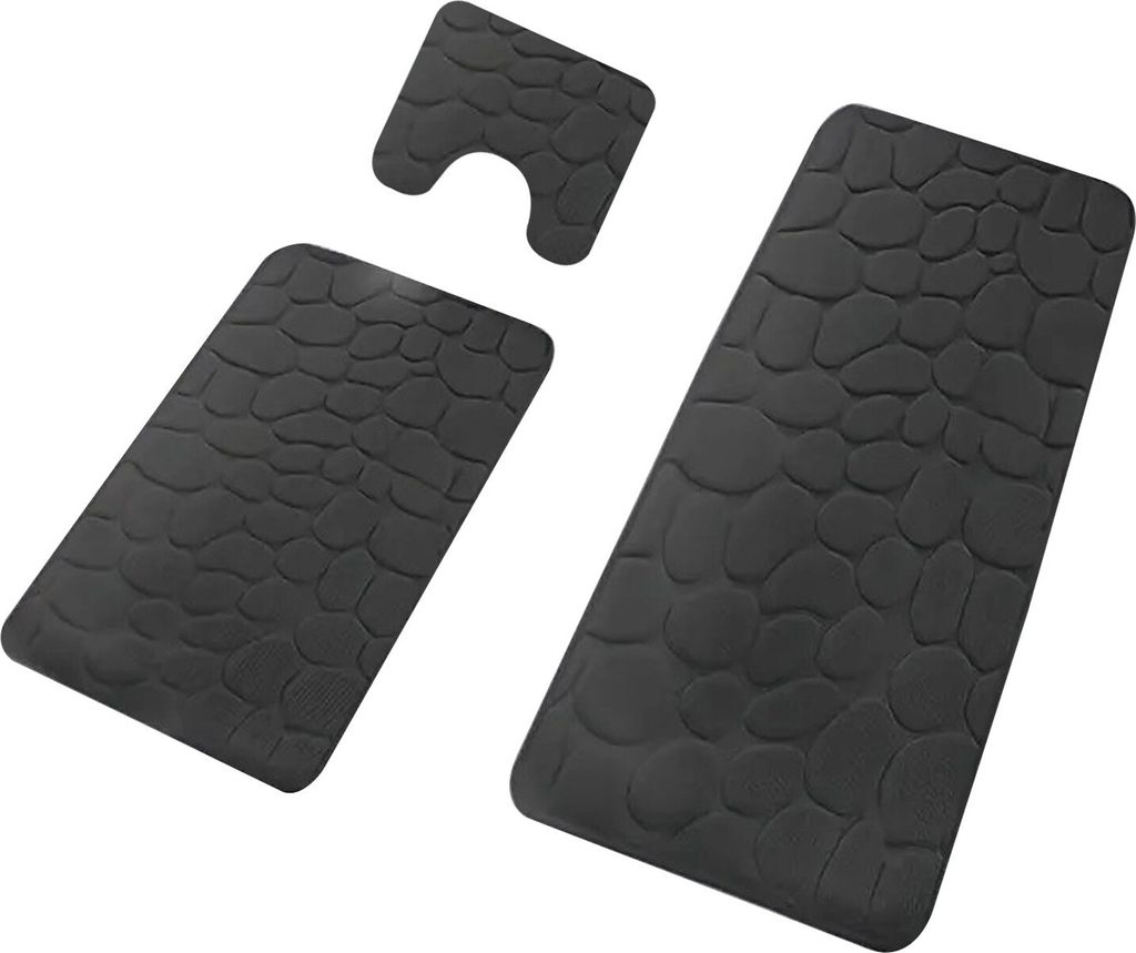 STILVORA Badematte 3-teiliges, Badezimmer-Set, rutschfeste Türmatte & Fußmatte saugfähig, Steinmuster, WC-Teppich, Badvorleger, Anti-Rutsch, Kom...