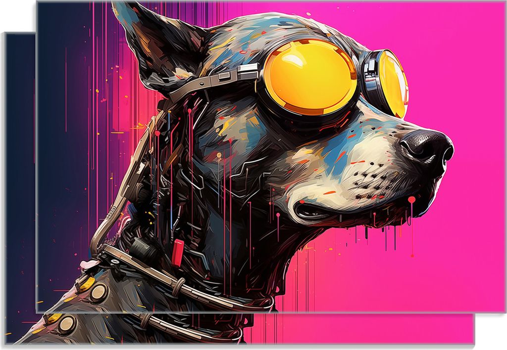 Wallario Frühstücksbrettchen 2er Set aus Glas, je 20 x 30 cm, mit rutschfesten Füßen, Motiv Cyberpunk-Hund mit Brille