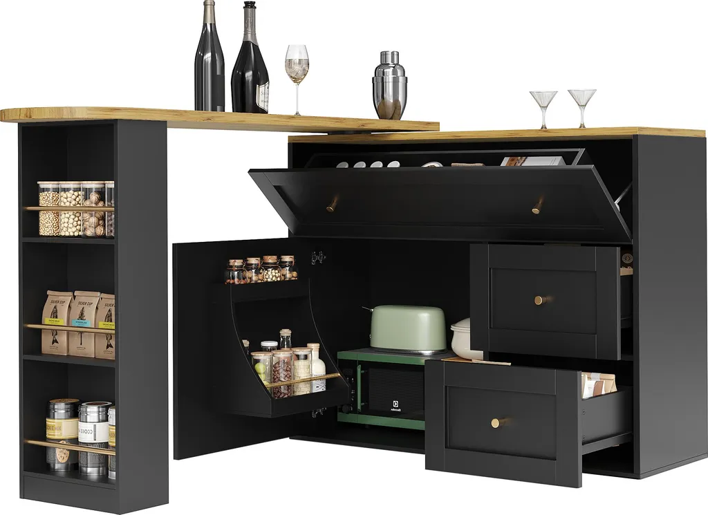 Table haute réglable avec étagère à snacks et armoire de buffet intégrée