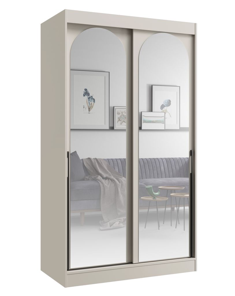 Albello Kleiderschrank CLASSY Kaschmir Schwarz 120x65x215 cm mit Spiegel & Schiebetüren – Schrank mit 5 Fächern, Kleiderstange für Schlafzimme...