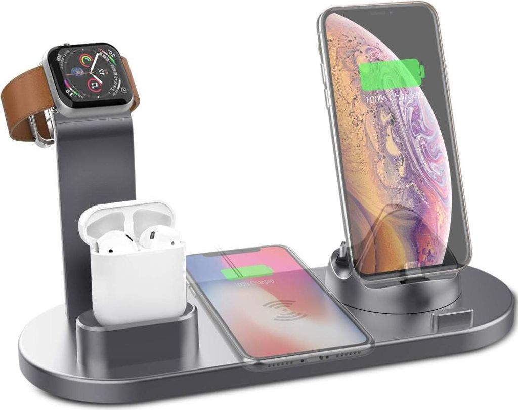 Kabelloses Ladegerät, Apple Multi-Ladestation für iPhone 13/12/11, iWatch, AirPods, Dunkelschwarz
