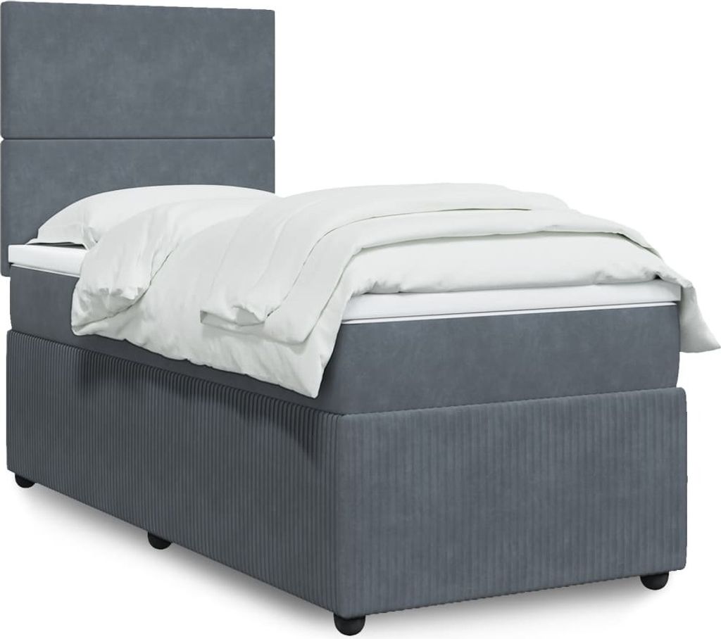 Design New Bettrahmen inkl. Lattenrost - Boxspringbett mit Matratze Dunkelgrau 100x200 cm Samt - Klassische Betten Möbel2025 CHY8286277 5parcel
