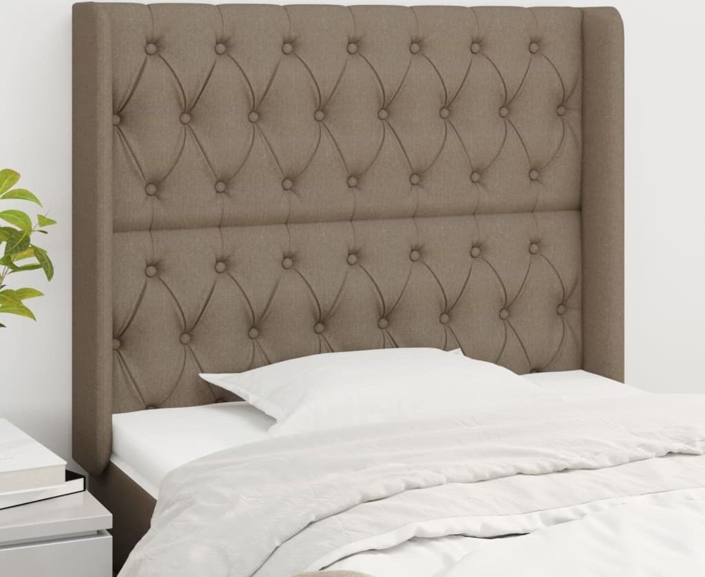 HOMMIE Kopfteil - modernes Design - fürs Schlafzimmer - mit Ohren Taupe 103x16x118/128cm Stoff DE993352 - Kopfteile
