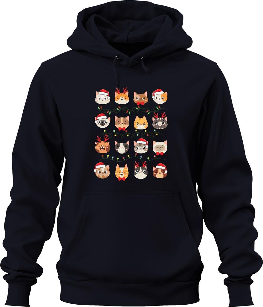 Katzen Weihnachten Festtage - Weihnachtsgeschenk Christmas Uni Hoodie Kapuzenpullover, Navy, L