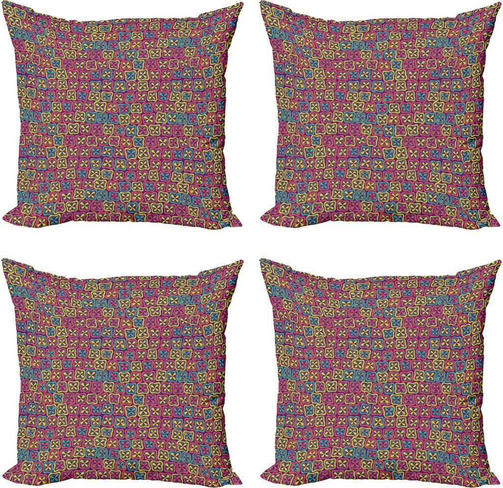 ABAKUHAUS Bunt Kissenbezug Set (4 Stück), Clovers in Squares, Moderner Doppelseitiger Digitaldruck, 60 cm x 60 cm, Mehrfarbig