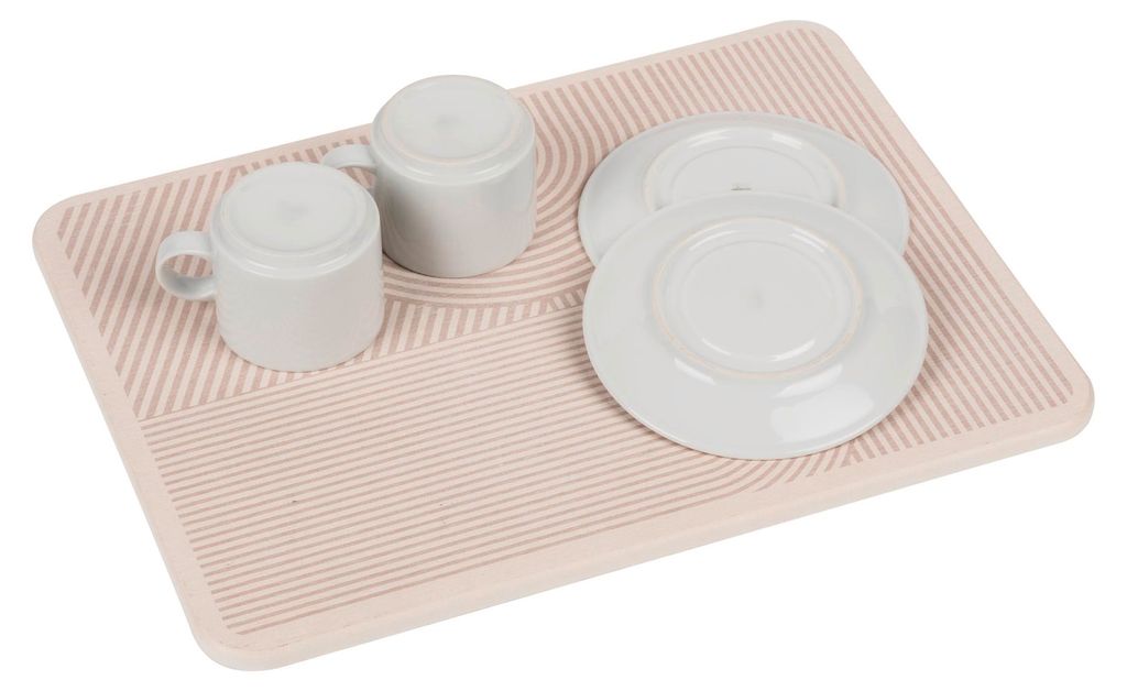 WENKO Abtropfplatte Mod. Damon schnelltrocknende Diatomit Abtropfmatte Küche Silikonfüße wasserabsorbierend Schleifpapier 40 x 30 x 0,9 cm beige