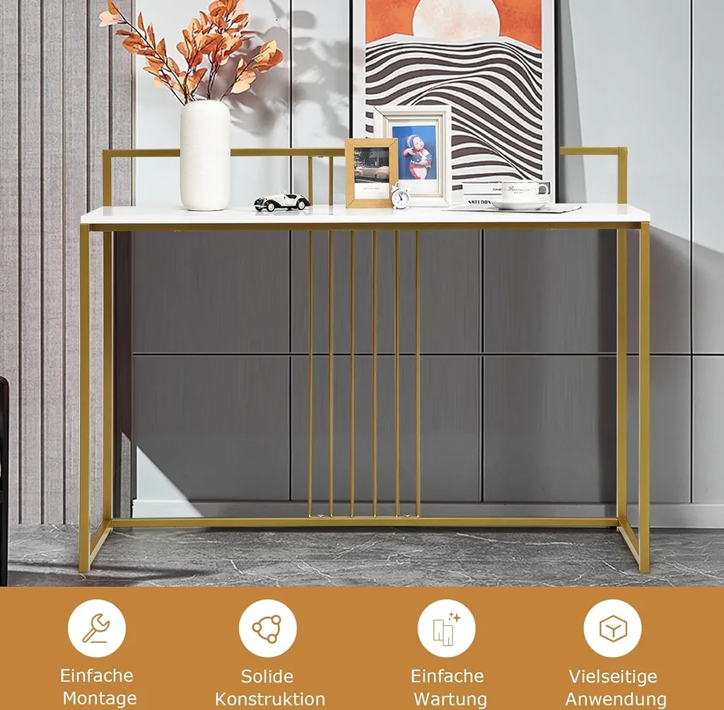 COSTWAY Consolle Marmo e Oro 120cm - Tavolo Ingresso Moderno Design - 10