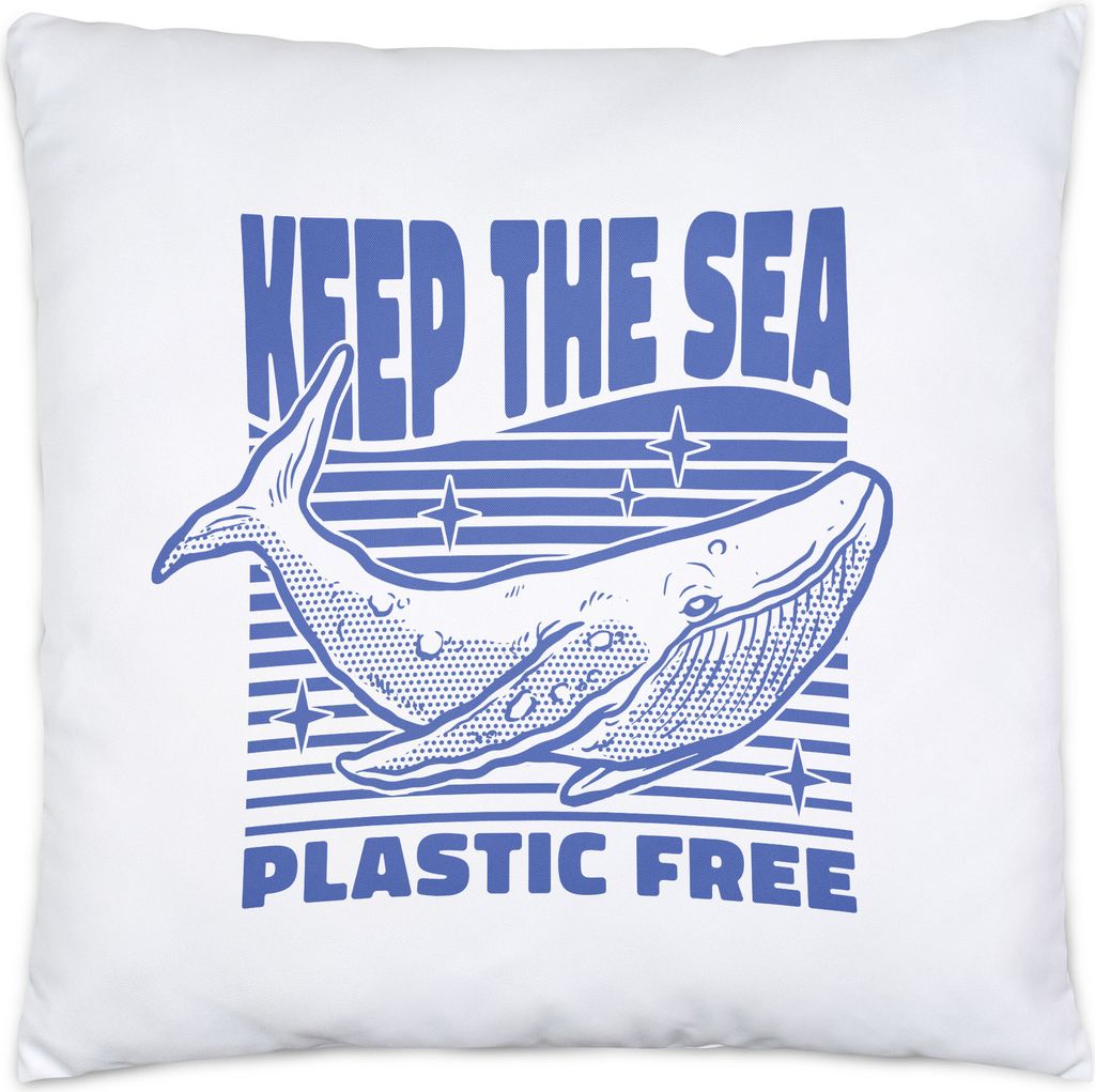 Keep The Sea Plastic Free Kissen Inkl. Füllung Strohhalm Plastik Wal Pottwal Blauwal Tierschutz Umwelt Meere