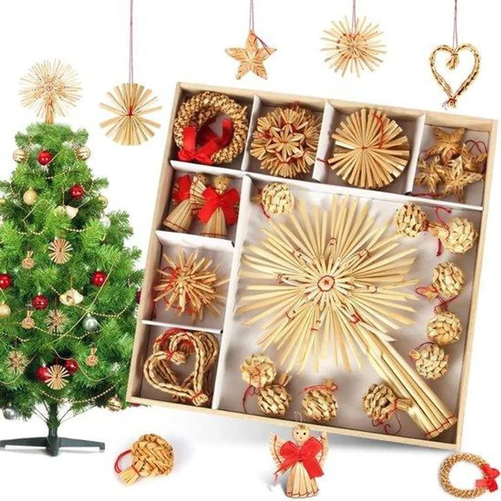 Étoiles en paille incassables pour Noël, lot de 36 ornements naturels