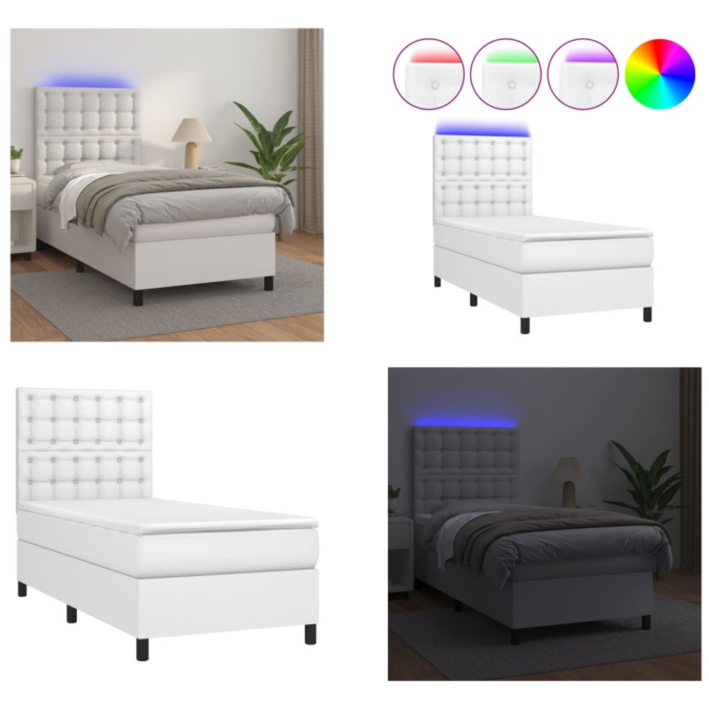 vidaXL Boxspringbett mit Matratze & LED Weiß 100x200 cm Kunstleder - Boxspringbett - Boxspringbetten - Bett - Betten
