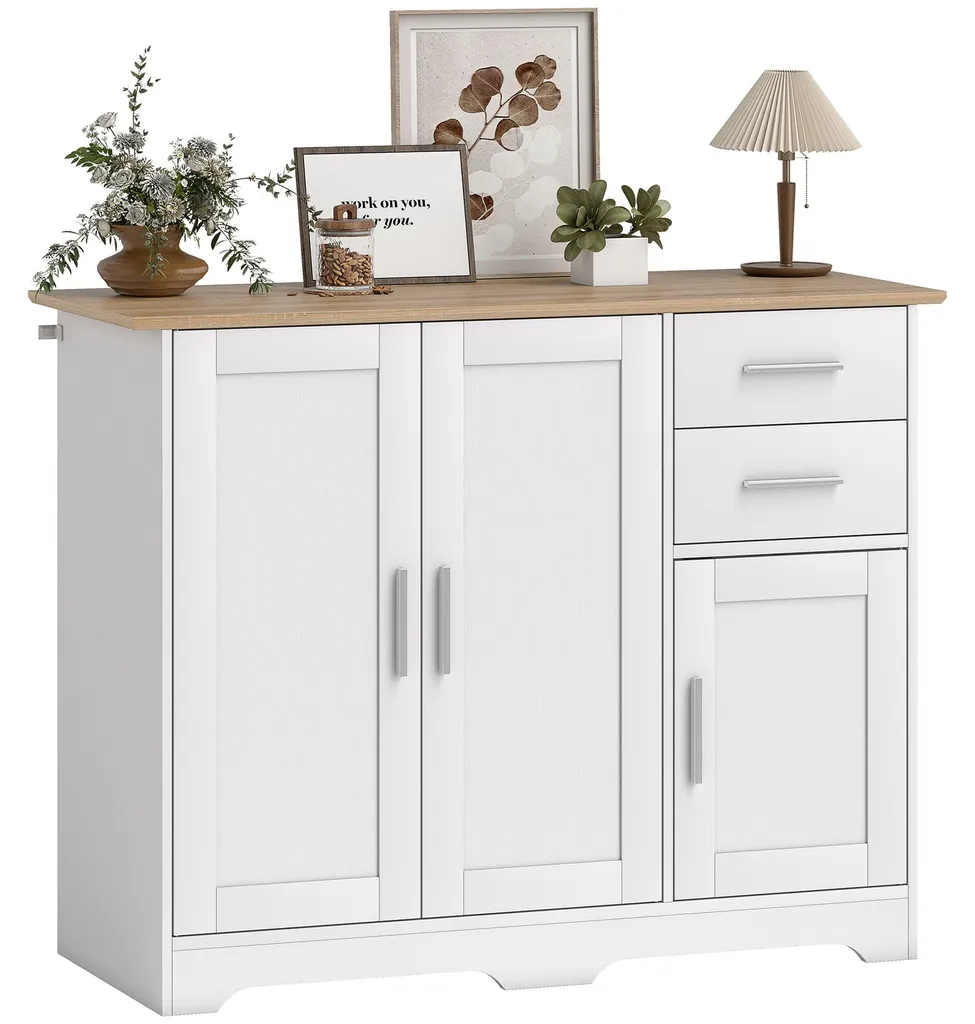 Buffet de cuisine ou salon pour gagner de la place - Blanc et Naturel