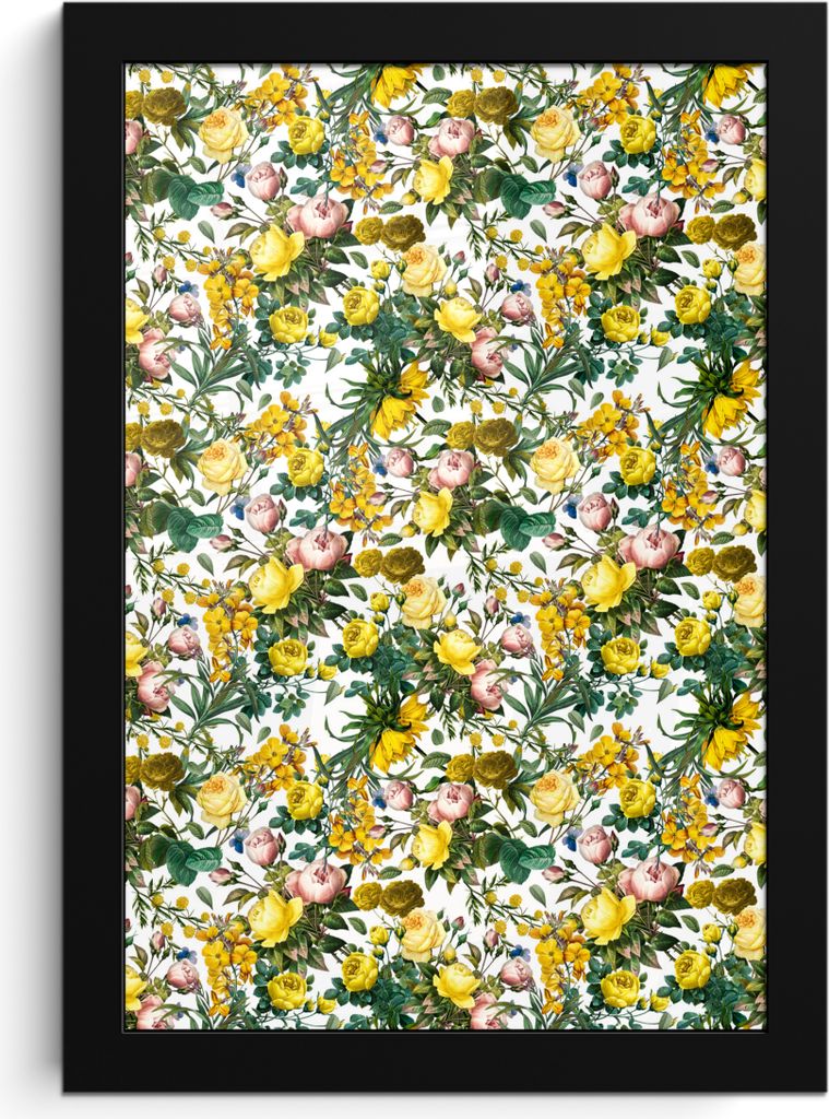 MuchoWow MuchoWow Gerahmtes Poster Pfingstrose - Gelb - Muster 20x30 cm - Poster mit zchwarzem Bilderrahmen - Drucken - Bilder Poster im Rahmen