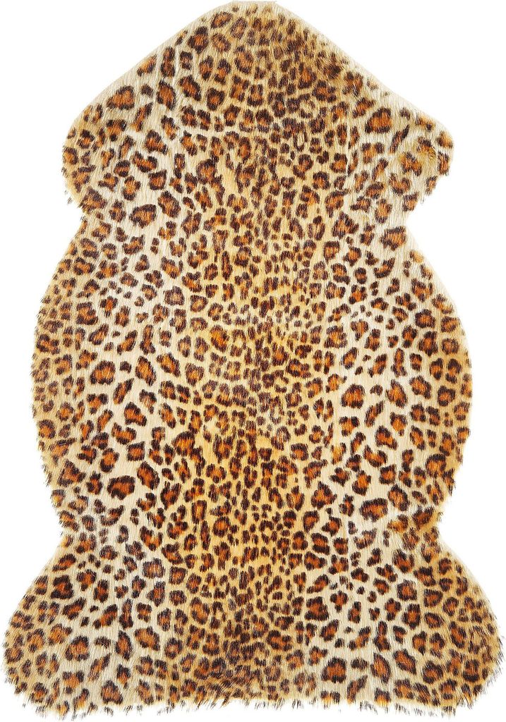 BELIANI Kunstfell Teppich Braun Webpelz Stoff Leopardenmuster Fellform Pelzimitat Bettvorleger Läufer Überwurf für Sitzmöbel Sofa Couch Sessel ...