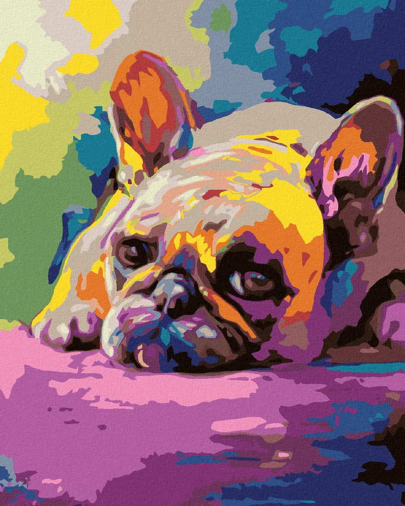 Zuty - Pittura con diamanti - BULLDOG SDRAIATO, 40x50 cm, tela tesa su telaio