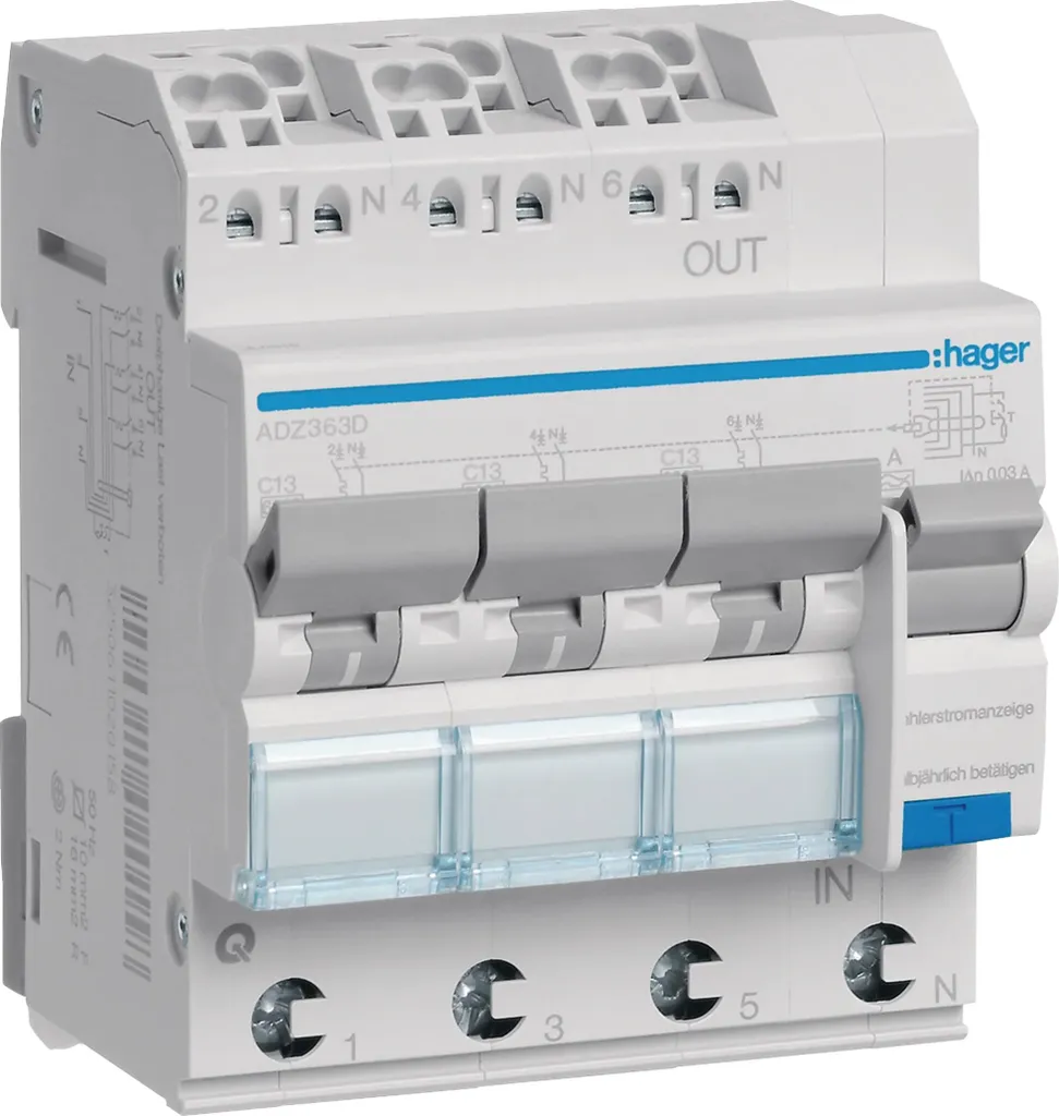 Disjoncteur Hager ADZ363D 3X 1P+N 13A 30mA Type A QuickConnect