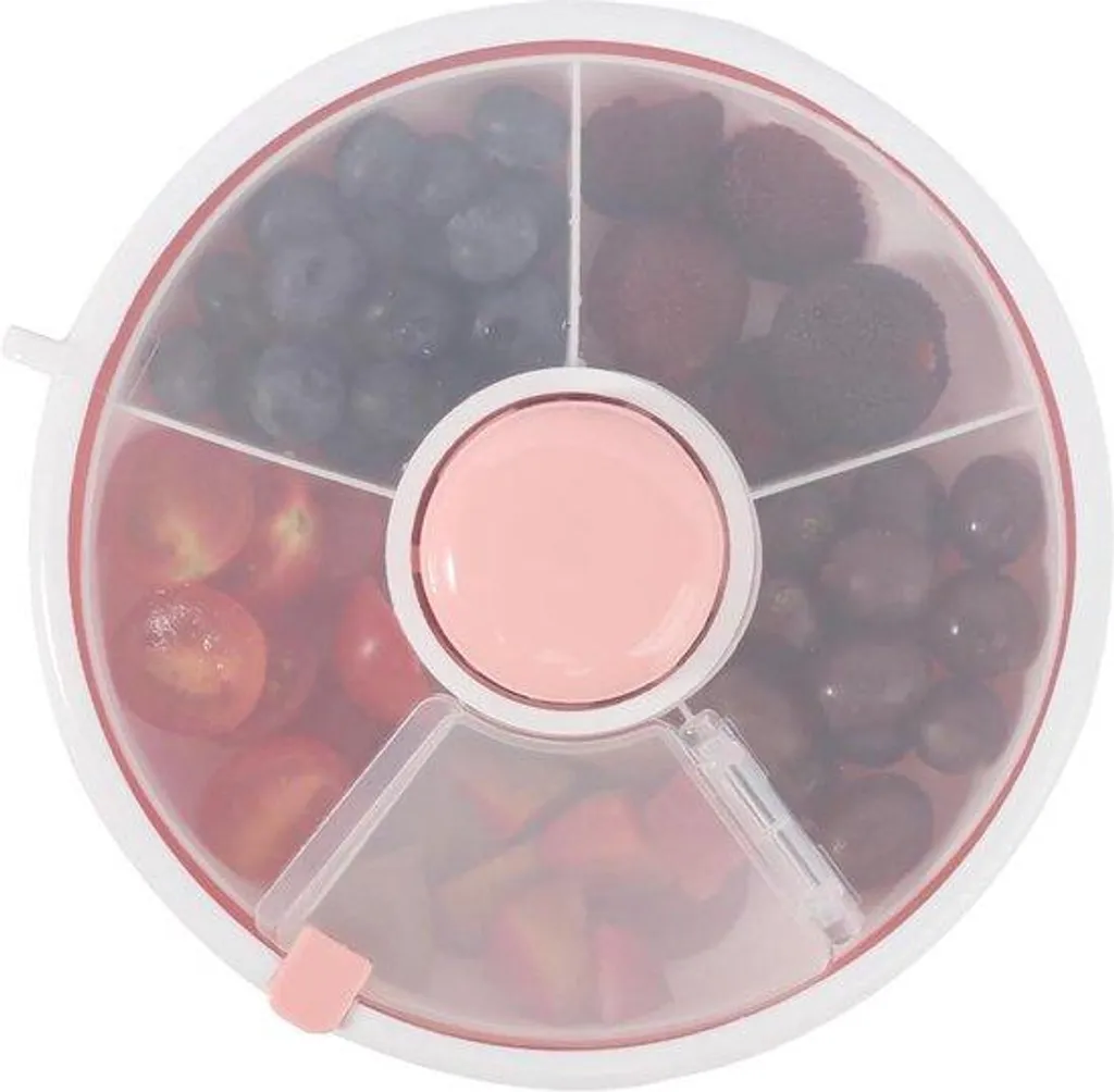 Boîte à goûter rotative rose 5 compartiments - Plateau snack ludique enfant
