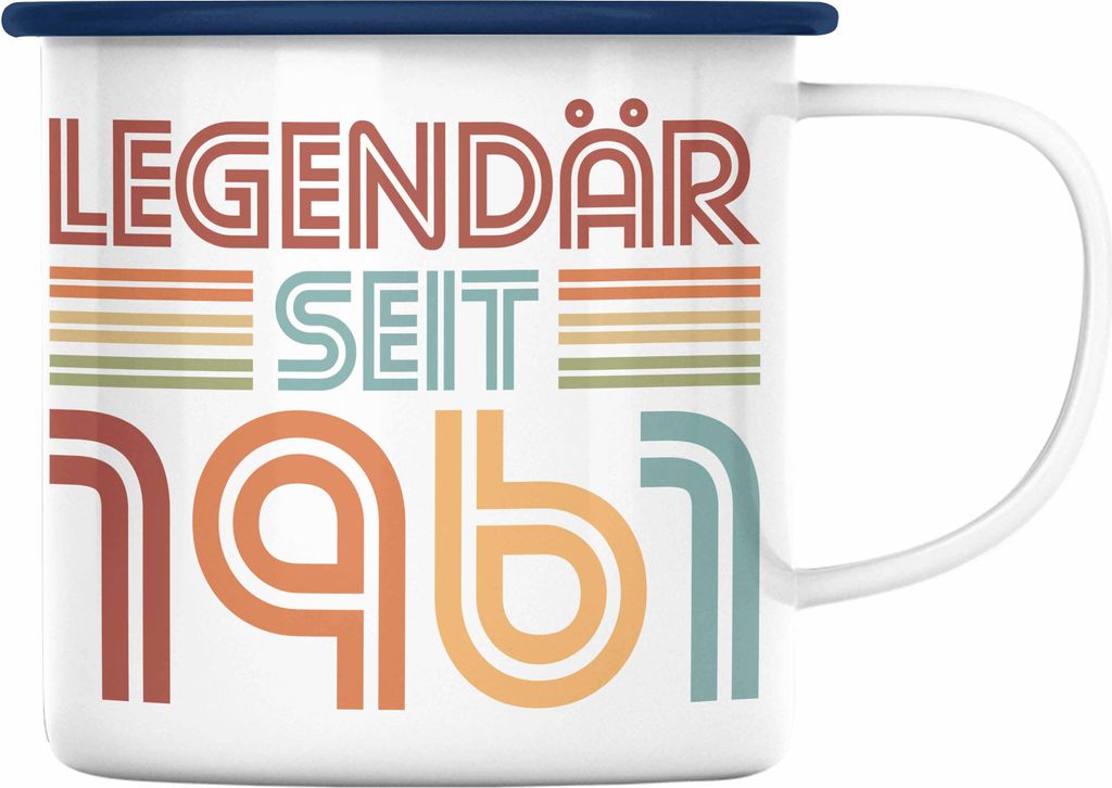 Trendation - 60. Geburtstag Emaille Tasse Frau Männer Geschenk 60er Geschenkidee 60 Mutter Vater Mann Frauen Lustig Geschenke Deko (Blau)
