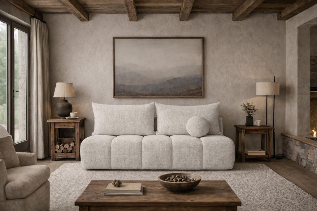 Kaiser Möbel Sofa mit Schlaffunktion und Bettkasten, Schlafsofa, Chenille-Stoff Flow, Dunkelbeige, PIANO