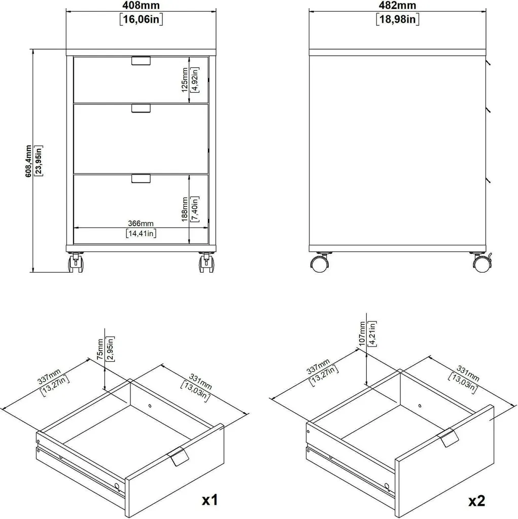 Commode Compacte en Bois Chêne Brun Agazzino - Finition Texturée 3 Tiroirs