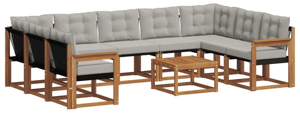 vidaXL Outdoor-Sofagarnitur mit Kissen 10 pcs Natürlich und Hellgrau