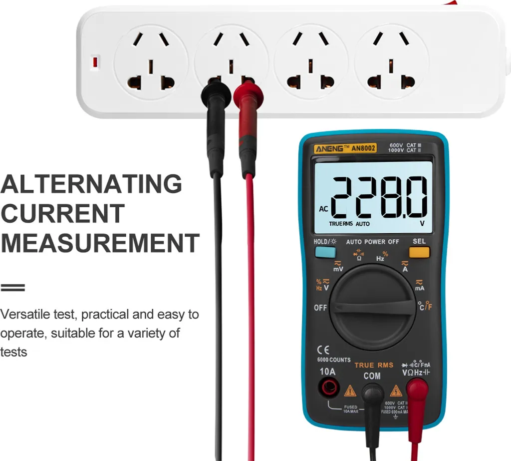 Multimètre Numérique True RMS 6000 Counts avec Testeur de Diode et AC/DC