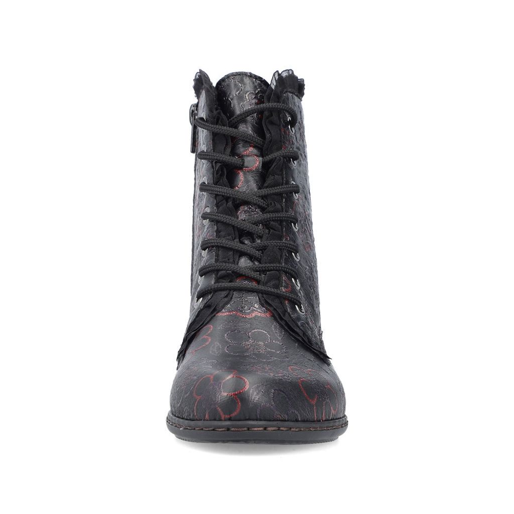 Rieker Damen Stiefelette Schnürboot Blumenmuster Leder Blockabsatz Y0703, Größe:39 EU, Farbe:Schwarz