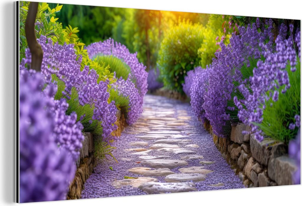 MuchoWow Wanddekoration Metall Metallbild Wandkunst 80x40 cm Blumen - Kröte - Lavendel - Garten MuchoWow Aluminium Gemälde - Wanddekoration - Alu...