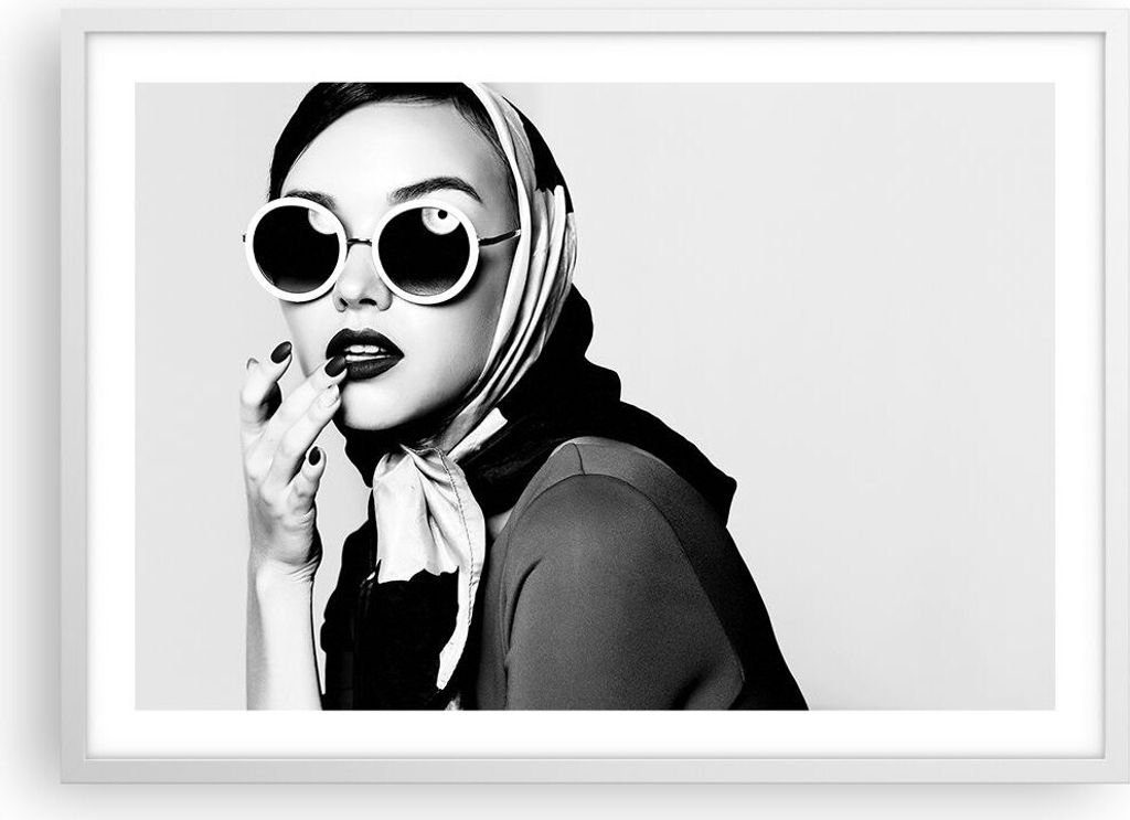 Gerahmtes Poster - Weißer Rahmen - Frau Brille Jahrgang - 70x50 cm - Wand Bild - Wanddeko - Wandbilder - Kunstposter - Wandposter - Bilderrahmen -...