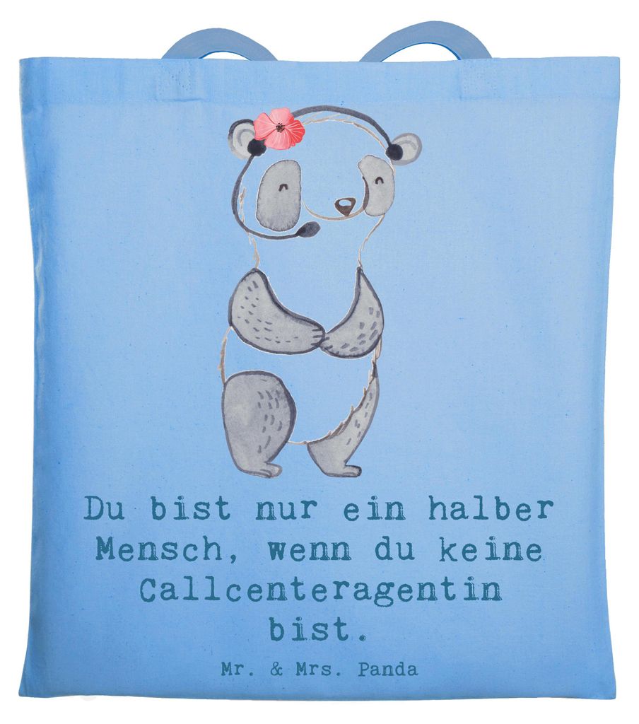 Mr. & Mrs. Panda Jutebeutel Callcenteragentin Herz - Sky Blue - Geschenk, Customer Service, Lustig, Spruch, totebag, Kundendienstmitarbeiterin, Wit...