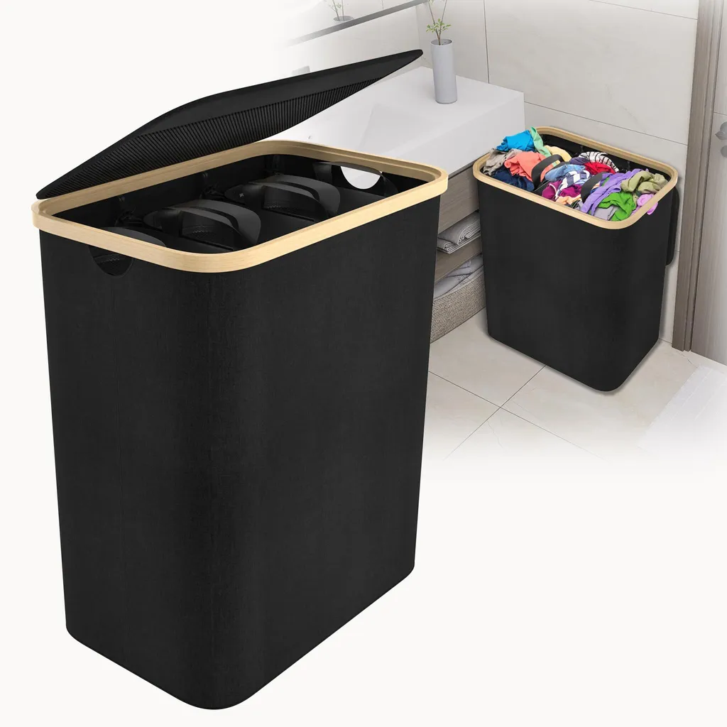 Sessamen-LP Panier à Linge 140L avec Couvercle et Sacs Amovibles Noir