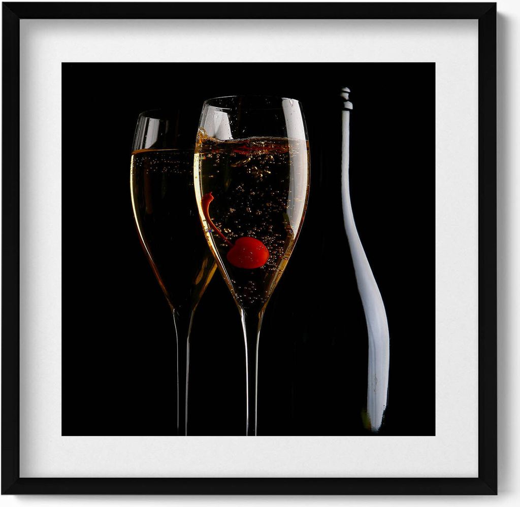 Champagner Gläser– Wandbild mit Rahmen – Gerahmtes Bild – Wanddekoration – 50x50 cm – Schwarz Rahmen