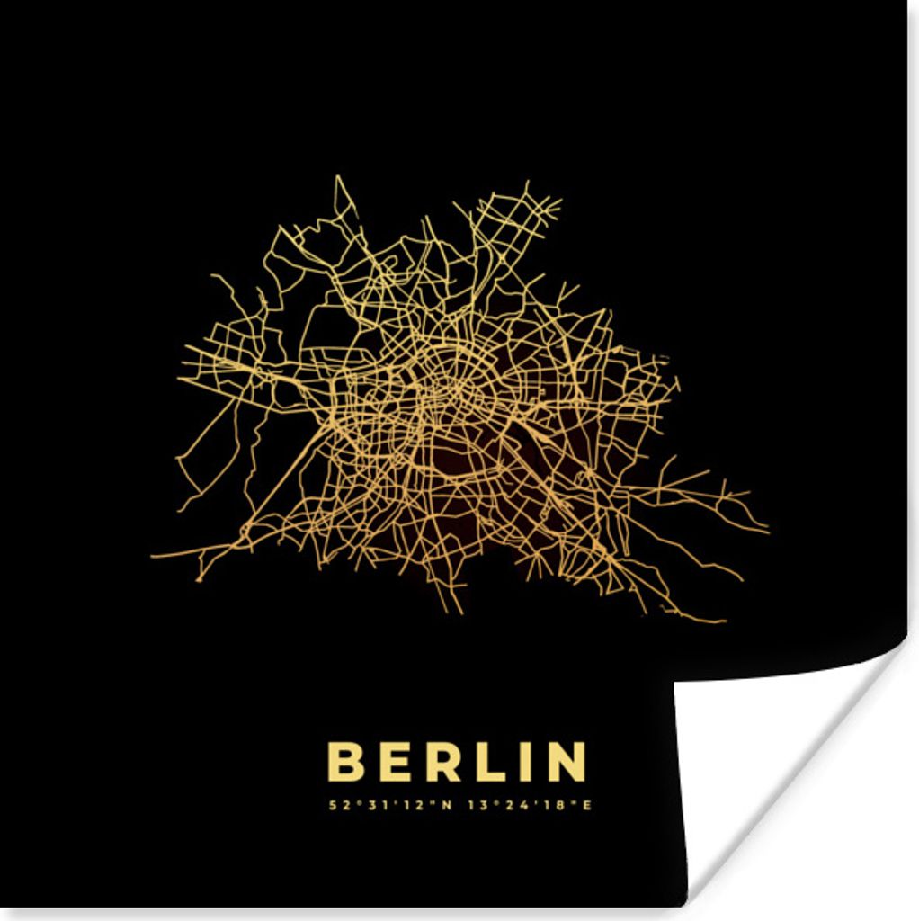 MuchoWow Poster Berlin - Gold - Stadtplan - Karte 75x75 cm - Wand Dekoration
