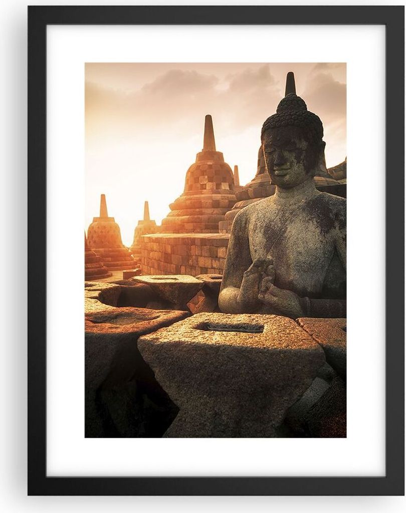 Gerahmtes Poster - Schwarzer Rahmen - Buddha Glaube Asien - 30x40 cm - Wand Bild - Wanddeko - Wandbilder - Kunstposter - Wandposter - Bilderrahmen ...
