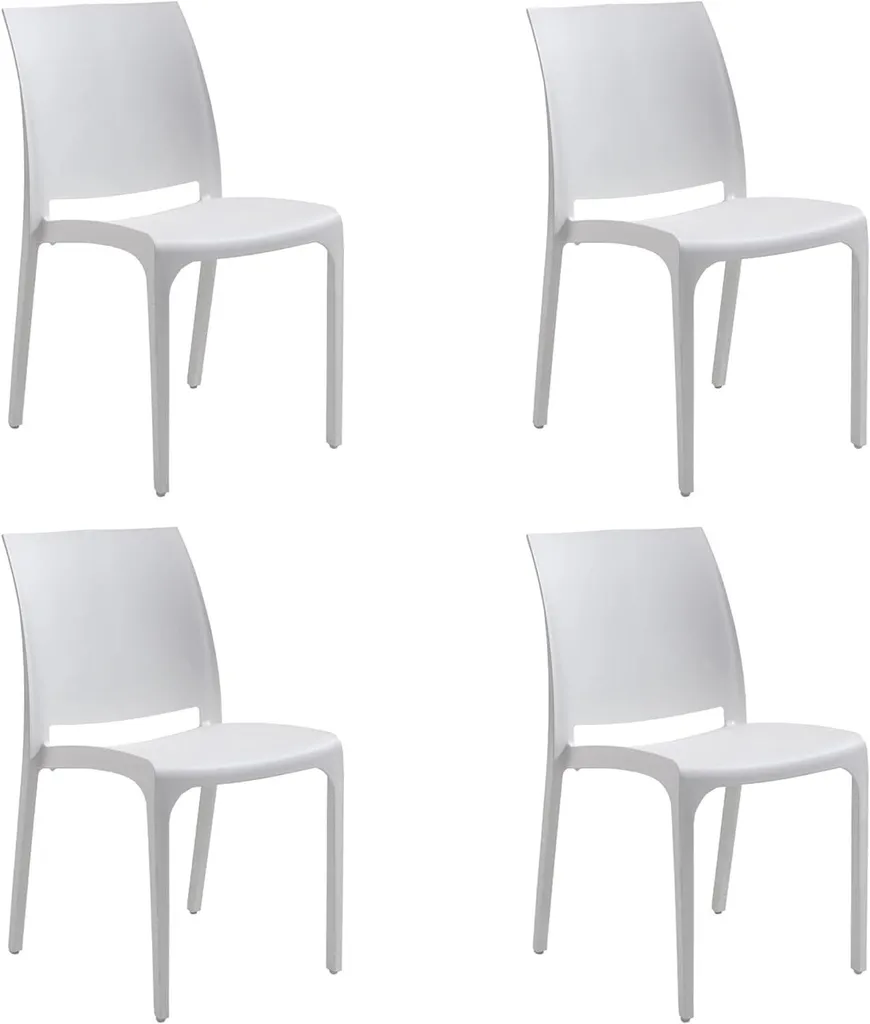 Lot 4 Chaises Design Italien SOFIA Résine Blanche Intérieur Extérieur
