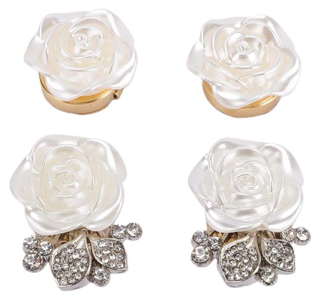 Lot de 4 boutons-fleurs en forme de rose blanche, élégants Image du produit 