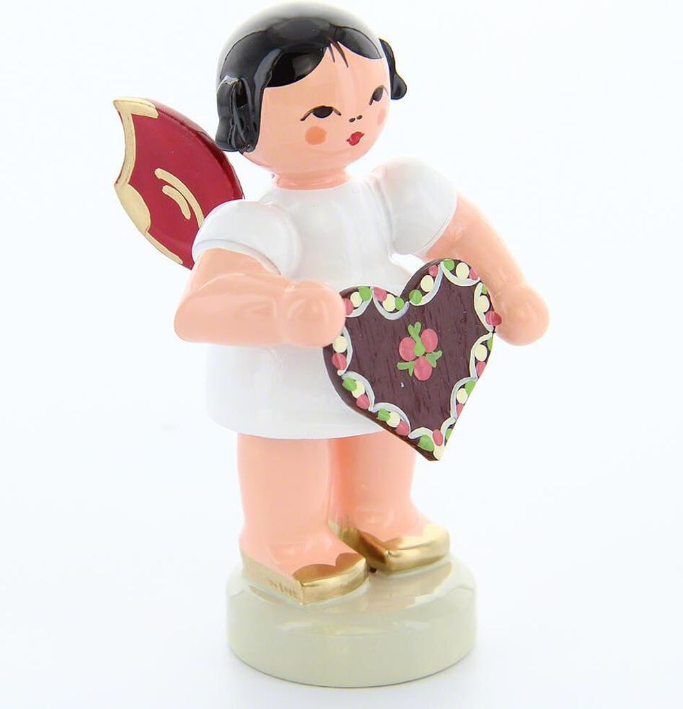 Engel mit Lebkuchenherz - Rote Flügel - stehend (6cm) von Kunstgewerbe Uhlig