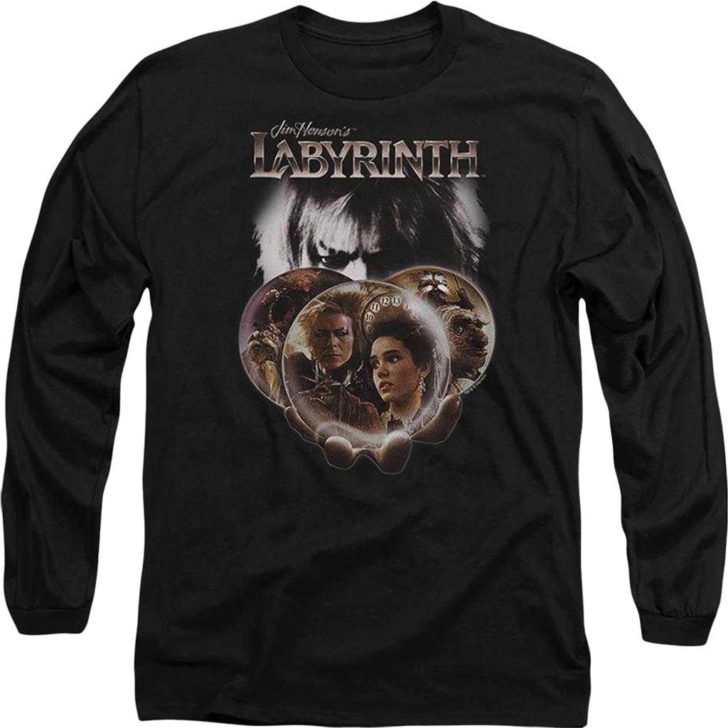 Labyrinth - T-Shirt für Herren/Damen Uni, Langärmlig TV23426 (L) (Schwarz)