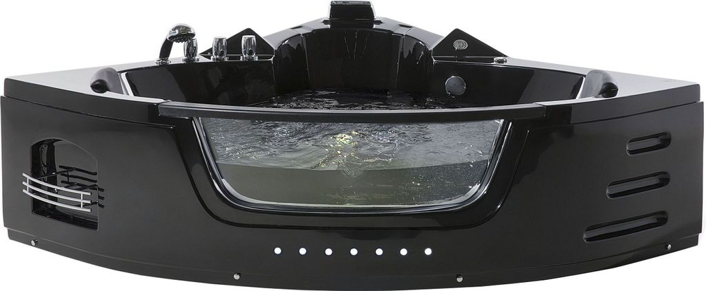 BELIANI Whirlpool-Badewanne Schwarz 214 x 155 cm Eckmodell LED- Beleuchtung Modern