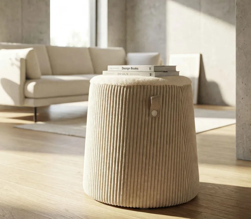 Tabouret Blanc Dublino 41x45x41 cm Finition Polyester et Structure MDF
