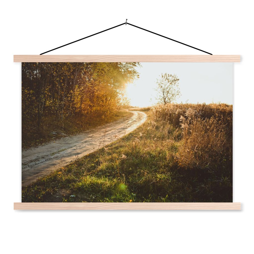 MuchoWow Textilposter Weg - Natur - Baum 60x40 cm mit holzfarbenen Rahmen - Bilder
