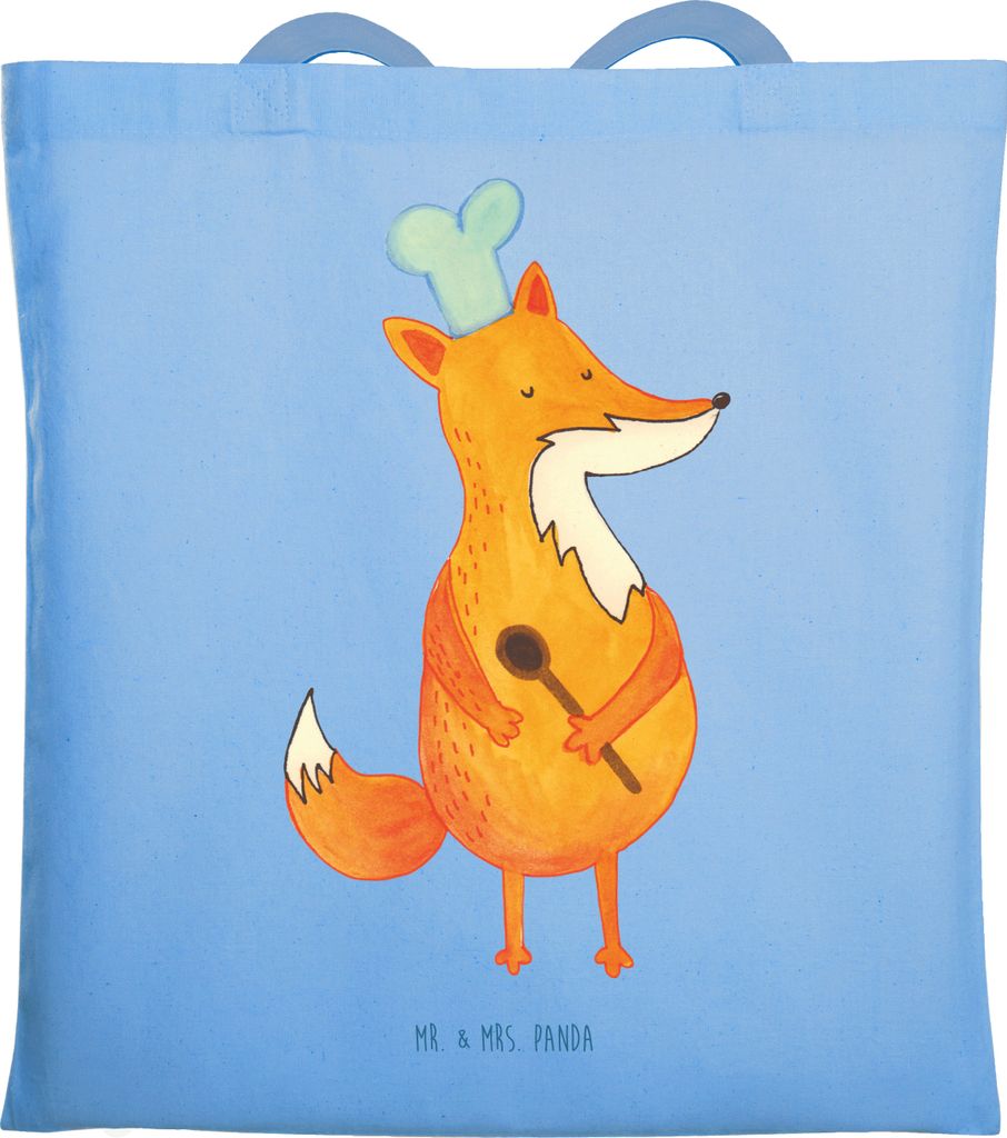 Mr. & Mrs. Panda Shopping Tasche Fuchs Koch - Sky Blue - Geschenk, totebag, Beutel, Hungrig, Jutebeutel, Bäcker, festivaltasche, Chefkoch, Witzig,...