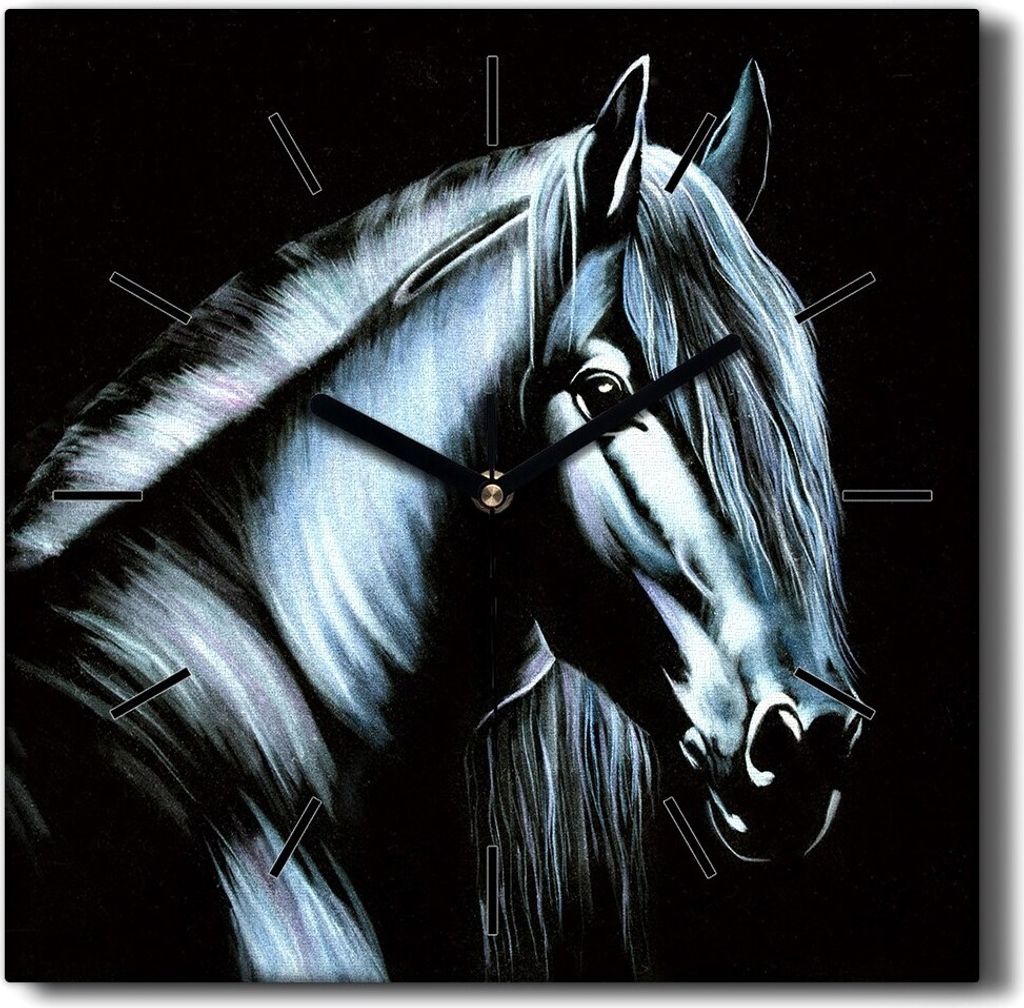 Coloray Hodiny Unikátní 30x30 cm Tiché hodiny Pro obývací pokoj a kuchyň Nástěnné hodiny Plátno Černé ručičky hodin - Zvířecí kůň