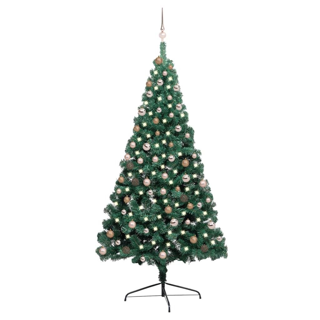 SYFAX Künstlicher Halb-Weihnachtsbaum Beleuchtung Kugeln Grün 210 cm