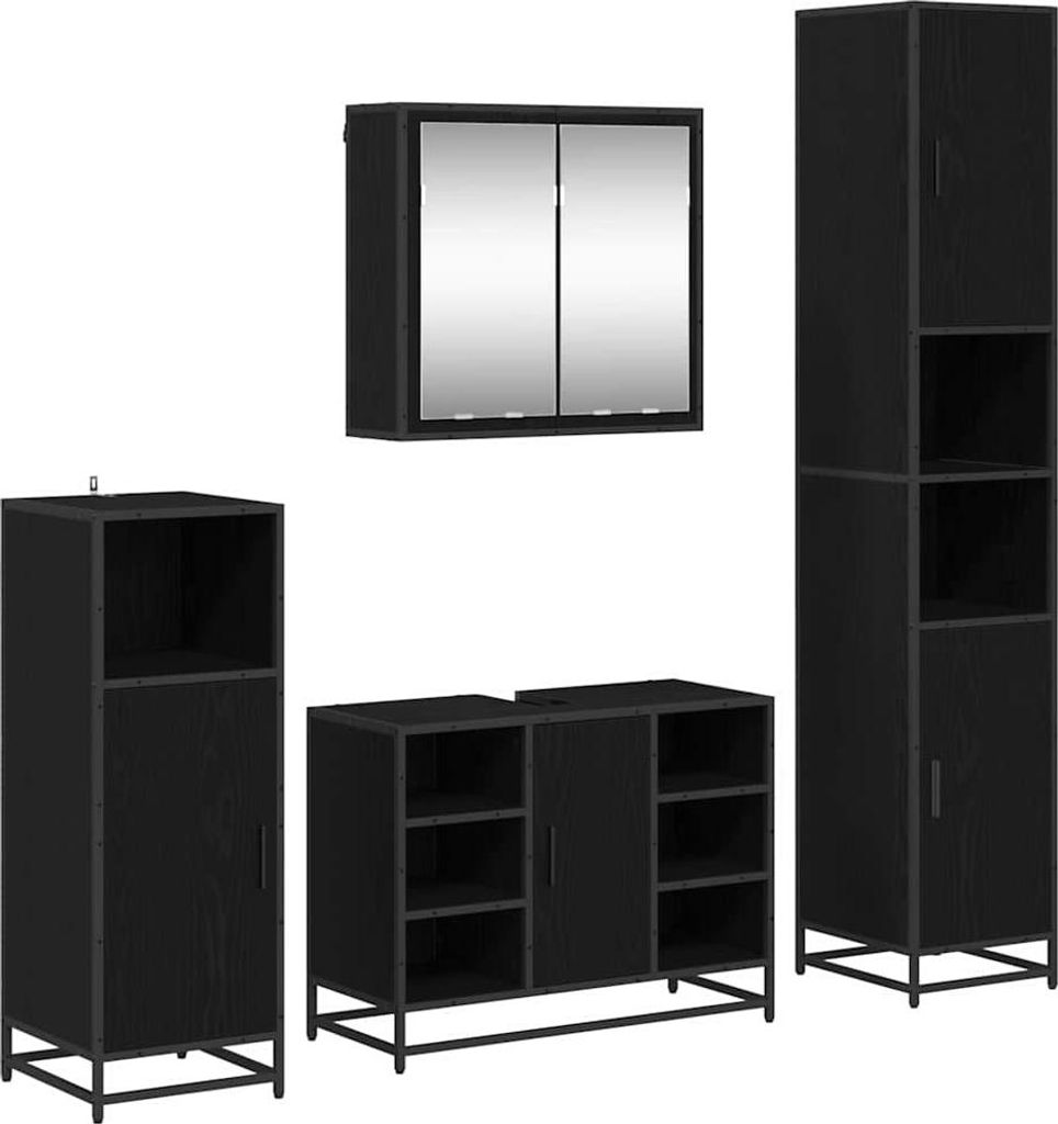 Badezimmermöbel-Set 4 pcs Schwarz Eichen-Optik Holzwerkstoff