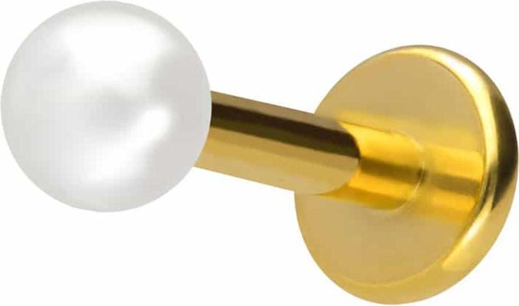 Ohrpiercing, Nasenpiercing Titan Labret mit Innengewinde SYNTHETISCHE PERLE Gold Stablänge: 7mm | Stabstärke: 1,2mm | Perlengröße: 3mm
