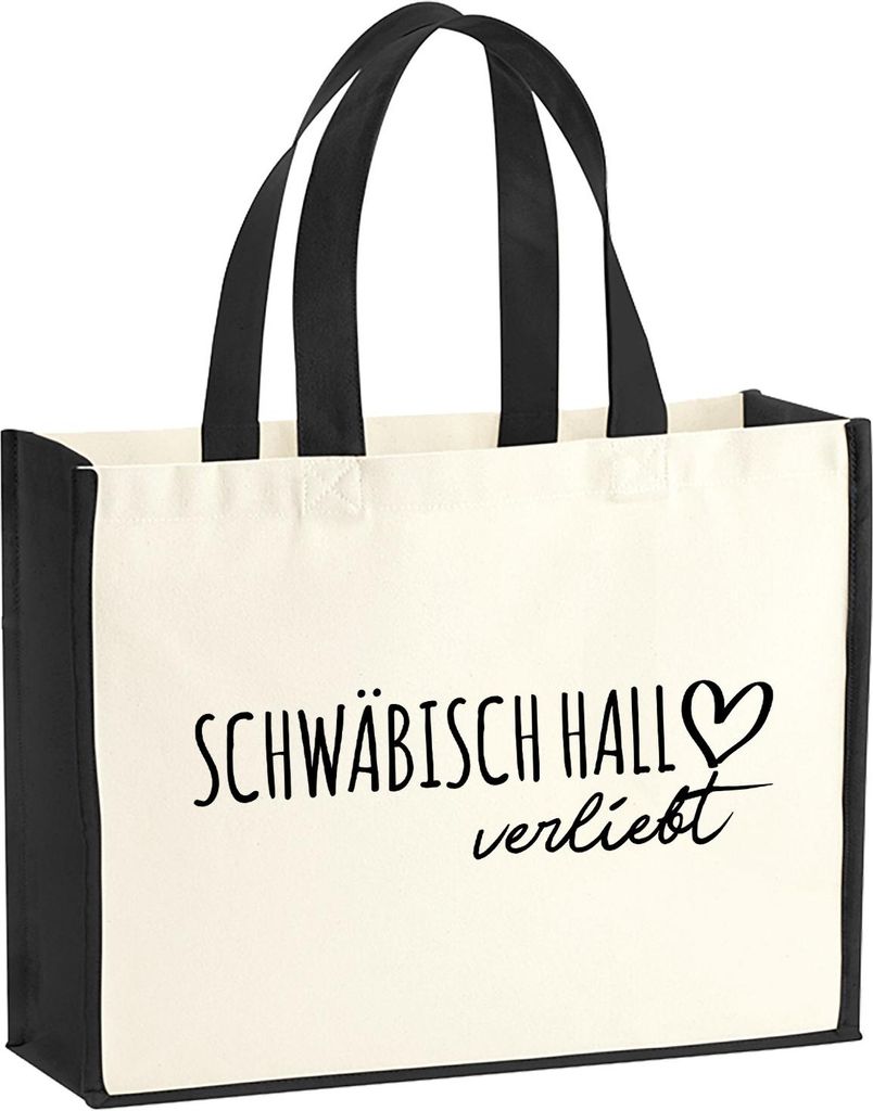 Huuraa Jutetasche Schwäbisch Hall verliebt 21 Liter Black Jute und Baumwolle Einkaufstasche Geschenkidee