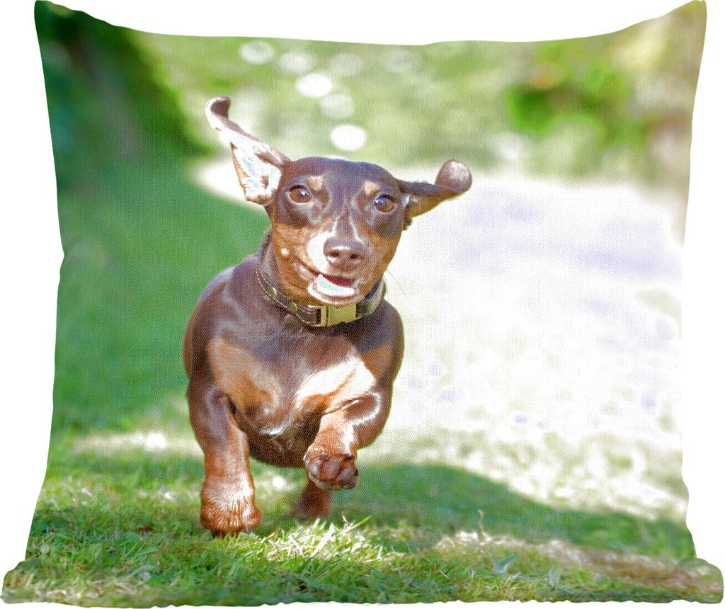 MuchoWow Zierkissen Sofakissen Wohnzimmer Dekokissen 45x45 cm Ein sprintender Dackel - Schlafpolster - Polster für das Sofa
