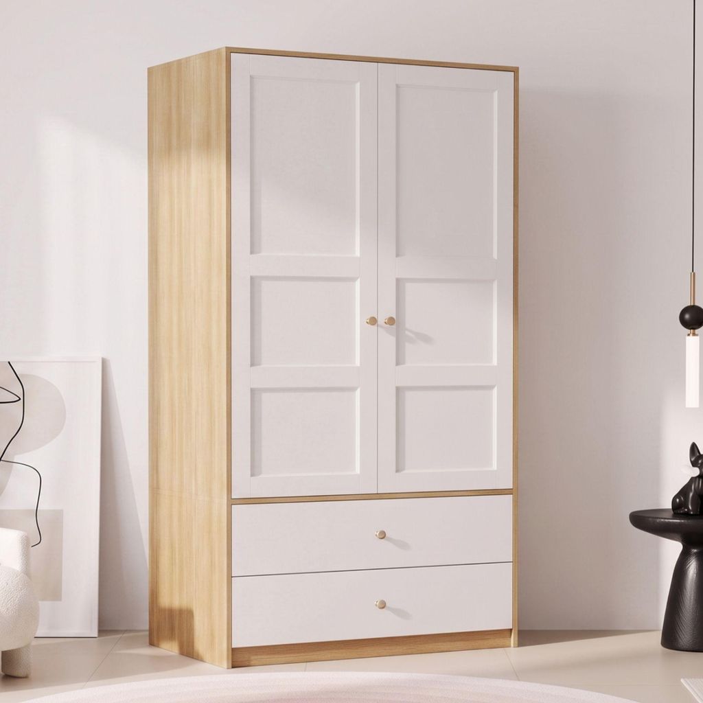 Merax Kleiderschrank mit 2 Türen, 2 Schubladen und Produktbild 